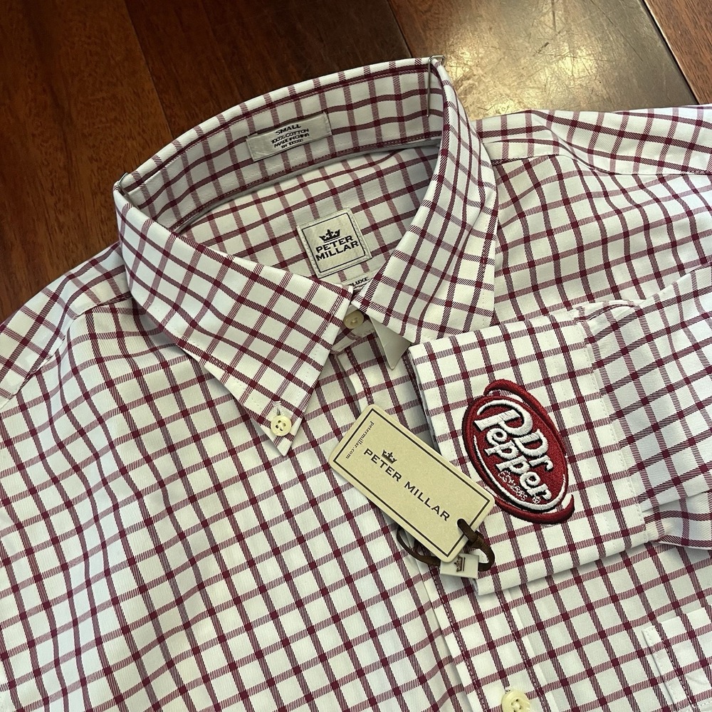 Peter Millar Shirt Adult Small Pink White Nanoluxe Long Sleeve Gingham Dr Pepper